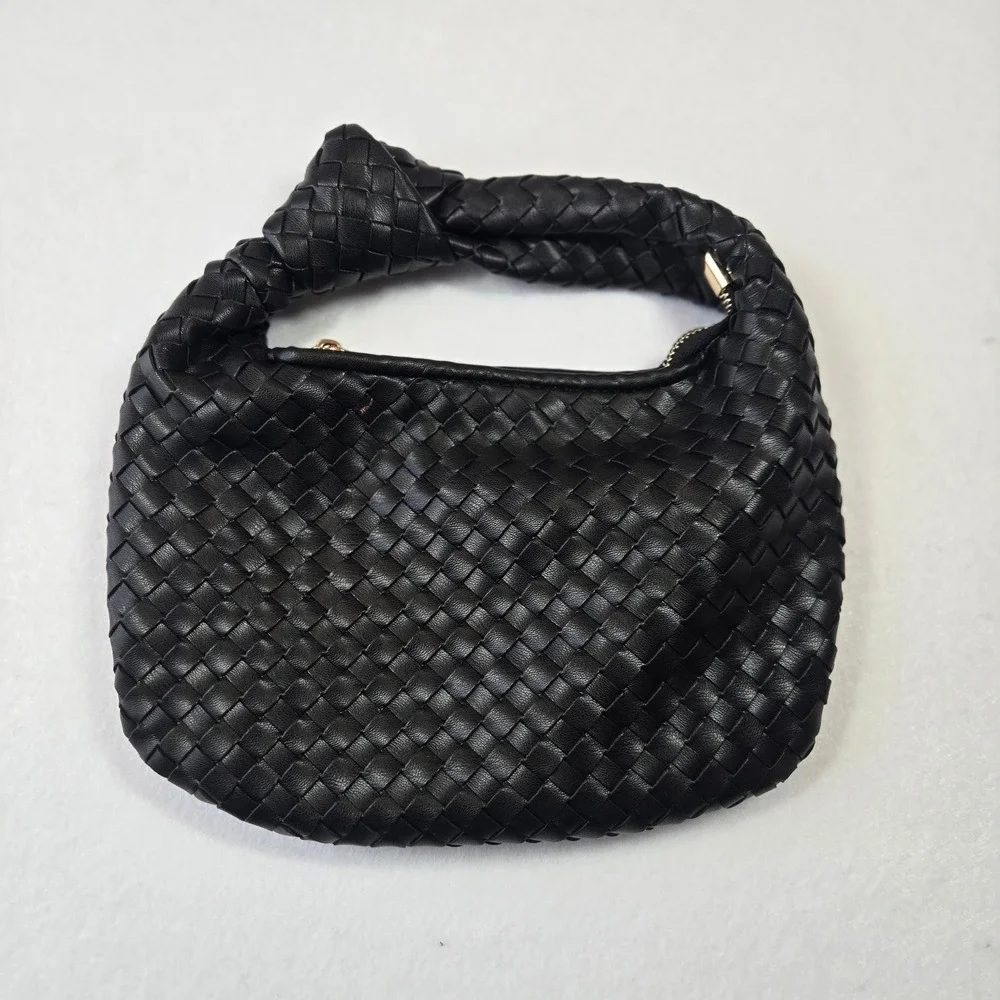Melie Bianco Brigitte Mini Hobo Bag Womens Small Black Woven Vegan Leather